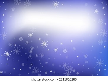 Snowflakes. Snow, snowfall. Falling scattered white snowflakes on a white-blue gradient background. Vector
