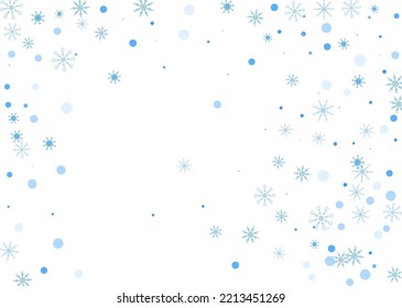 Copos de nieve. Nieve, nevada. Caer copos de nieve azules dispersos sobre un fondo blanco. Vector