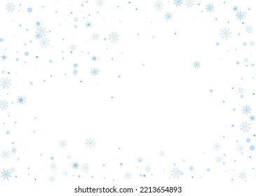 Copos de nieve. Nieve, nevada. Caer copos de nieve azules dispersos sobre un fondo blanco. Vector