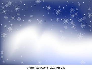 Copos de nieve. Nieve, nevada. Caer copos de nieve blancos dispersos sobre un fondo degradado de color blanco-azul. Vector
