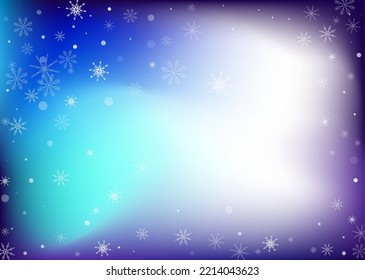 Copos de nieve. Nieve, nevada. Caer copos de nieve blancos dispersos sobre un fondo degradado de color blanco-azul. Vector