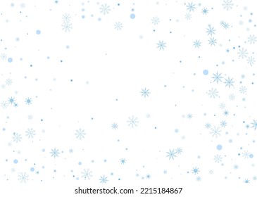 Snowflakes. Snow, snowfall. Falling scattered blue snowflakes on a white background. Vector