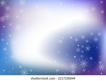 Snowflakes. Snow, snowfall. Falling scattered white snowflakes on a white-blue gradient background. Vector