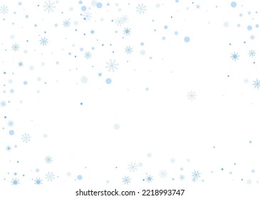 Snowflakes. Snow, snowfall. Falling scattered blue snowflakes on a white background. Vector