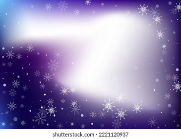 Copos de nieve. Nieve, nevada. Caer copos de nieve blancos dispersos sobre un fondo degradado de color blanco-azul. Vector