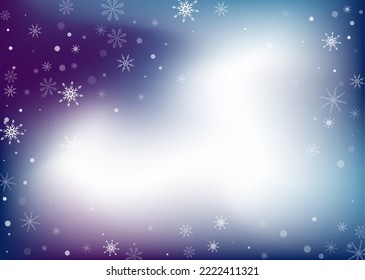 Snowflakes. Snow, snowfall. Falling scattered white snowflakes on a white-blue gradient background. Vector