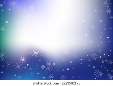 Copos de nieve. Nieve, nevada. Caer copos de nieve blancos dispersos sobre un fondo degradado de color blanco-azul. Vector