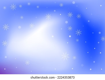 Snowflakes. Snow, snowfall. Falling scattered white snowflakes on a white-blue gradient background. Vector