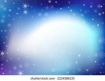Snowflakes. Snow, snowfall. Falling scattered white snowflakes on a white-blue gradient background. Vector