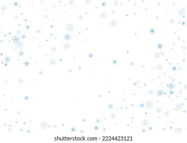 Snowflakes. Snow, snowfall. Falling scattered blue snowflakes on a white background. Vector