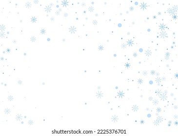 Snowflakes. Snow, snowfall. Falling scattered blue snowflakes on a white background. Vector