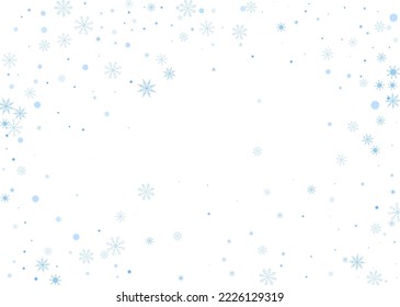 Copos de nieve. Nieve, nevada. Caer copos de nieve azules dispersos sobre un fondo blanco. Vector