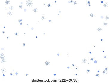 Snowflakes. Snow, snowfall. Falling scattered blue snowflakes on a white background. Vector