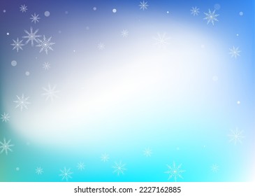 Snowflakes. Snow, snowfall. Falling scattered white snowflakes on a white-blue gradient background. Vector
