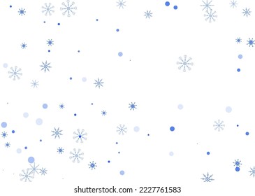 Snowflakes. Snow, snowfall. Falling scattered blue snowflakes on a white background. Vector
