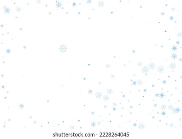 Snowflakes. Snow, snowfall. Falling scattered blue snowflakes on a white background. Vector