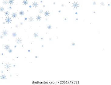 Snowflakes. Snow, snowfall. Falling scattered white snowflakes on a blue background. Vector