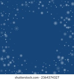 Copos de nieve. Nieve, nevada. Caer copos de nieve blancos dispersos sobre un fondo azul. Vector