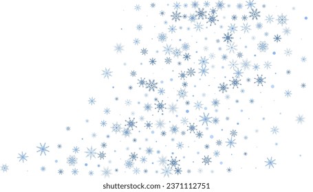 Snowflakes. Snow, snowfall. Falling scattered blue snowflakes on a white background. Vector