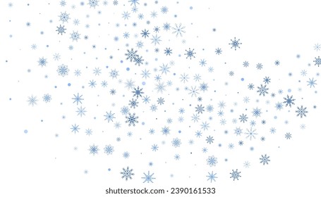 Snowflakes. Snow, snowfall. Falling scattered blue snowflakes on a white background. Vector