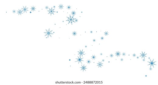 Snowflakes. Snow, snowfall. Falling scattered blue snowflakes on a white background.