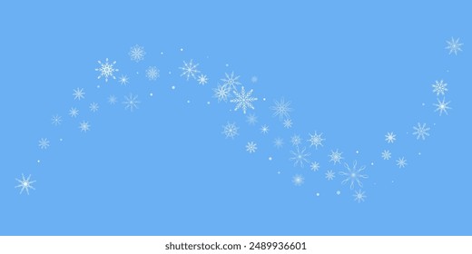 Snowflakes. Snow, snowfall. Falling scattered white snowflakes on a blue background.