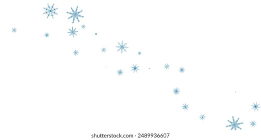 Snowflakes. Snow, snowfall. Falling scattered blue snowflakes on a white background.