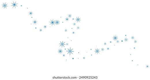 Snowflakes. Snow, snowfall. Falling scattered blue snowflakes on a white background.