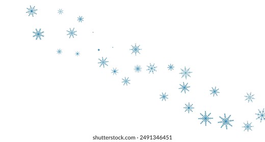 Snowflakes. Snow, snowfall. Falling scattered blue snowflakes on a white background.