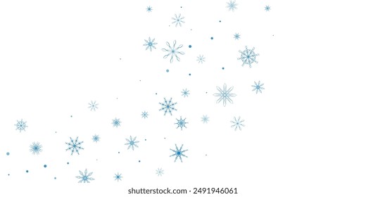 Copos de nieve. Nieve, nevada. Caída de copos de nieve azul dispersos sobre un fondo blanco. Vector