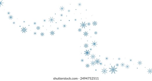 Snowflakes. Snow, snowfall. Falling scattered blue snowflakes on a white background.