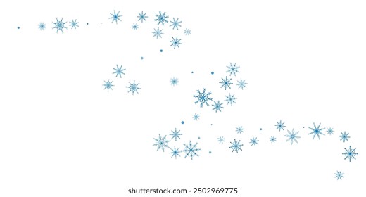 Snowflakes. Snow, snowfall. Falling scattered blue snowflakes on a white background.