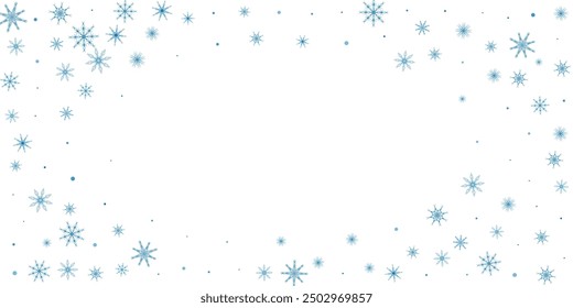 Snowflakes. Snow, snowfall. Falling scattered blue snowflakes on a white background.