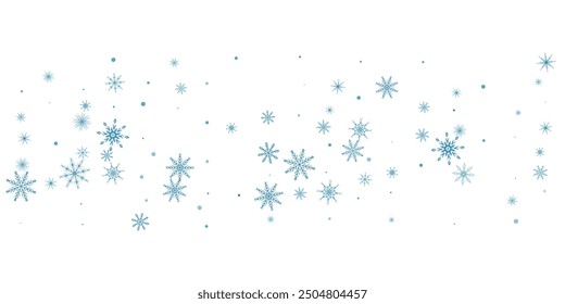 Snowflakes. Snow, snowfall. Falling scattered blue snowflakes on a white background.