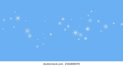 Snowflakes. Snow, snowfall. Falling scattered white snowflakes on a blue background.