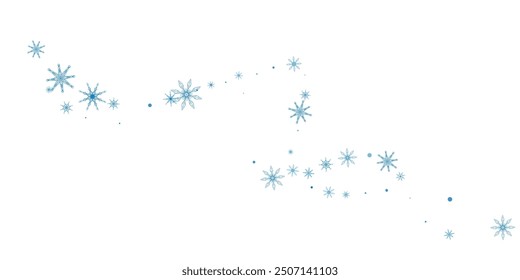 Snowflakes. Snow, snowfall. Falling scattered blue snowflakes on a white background.