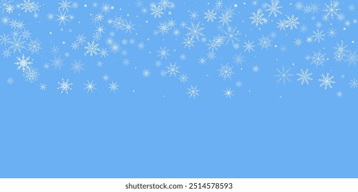 Snowflakes. Snow, snowfall. Falling scattered white snowflakes on a blue background.