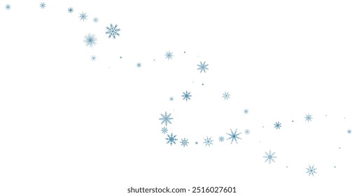 Snowflakes. Snow, snowfall. Falling scattered blue snowflakes on a white background.
