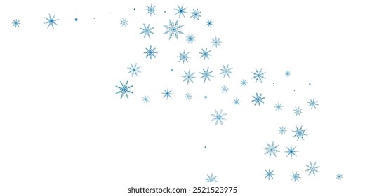 Snowflakes. Snow, snowfall. Falling scattered blue snowflakes on a white background.