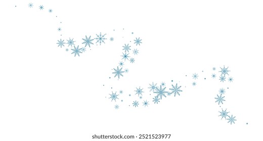 Schneeflocken. Schnee, Schneefall. Verstreute blaue Schneeflocken auf weißem Hintergrund.