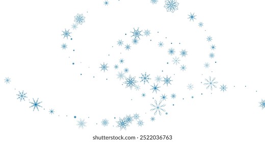 Flocos de neve. Neve, neve. Flocos de neve azuis espalhados em um fundo branco.