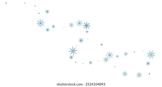Copos de nieve. Nieve, nevada. Caída de copos de nieve azules dispersos sobre un fondo blanco.
