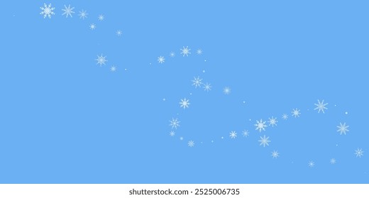 Flocos de neve. Neve, neve. Flocos de neve brancos espalhados em queda sobre um fundo azul.