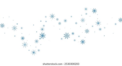 Snowflakes. Snow, snowfall. Falling scattered blue snowflakes on a white background.