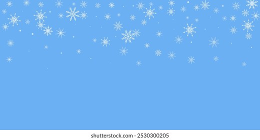 Snowflakes. Snow, snowfall. Falling scattered white snowflakes on a blue background.