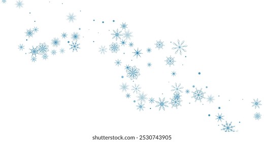 Flocos de neve. Neve, neve. Flocos de neve azuis espalhados em um fundo branco.