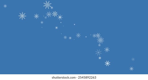 Copos de nieve. Nieve, nevada. Caída de copos de nieve blancos dispersos sobre un fondo azul.
