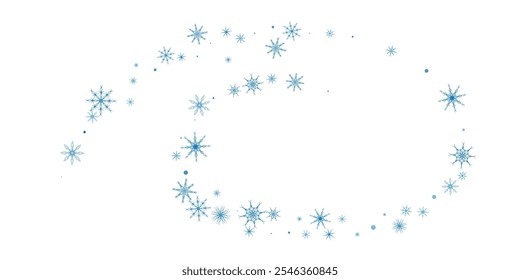 Snowflakes. Snow, snowfall. Falling scattered blue snowflakes on a white background.