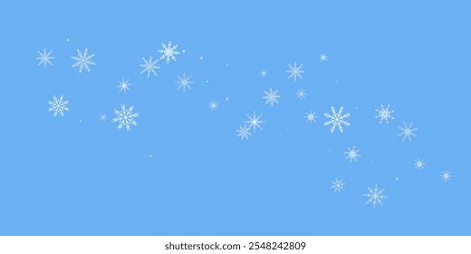 Snowflakes. Snow, snowfall. Falling scattered white snowflakes on a blue background.