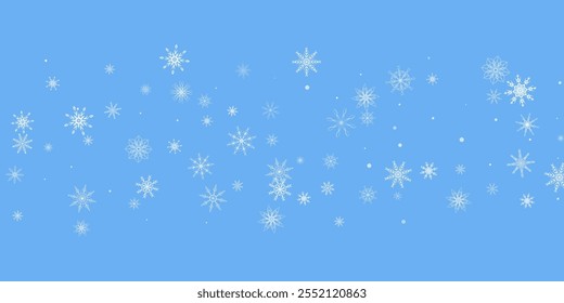 Snowflakes. Snow, snowfall. Falling scattered white snowflakes on a blue background.